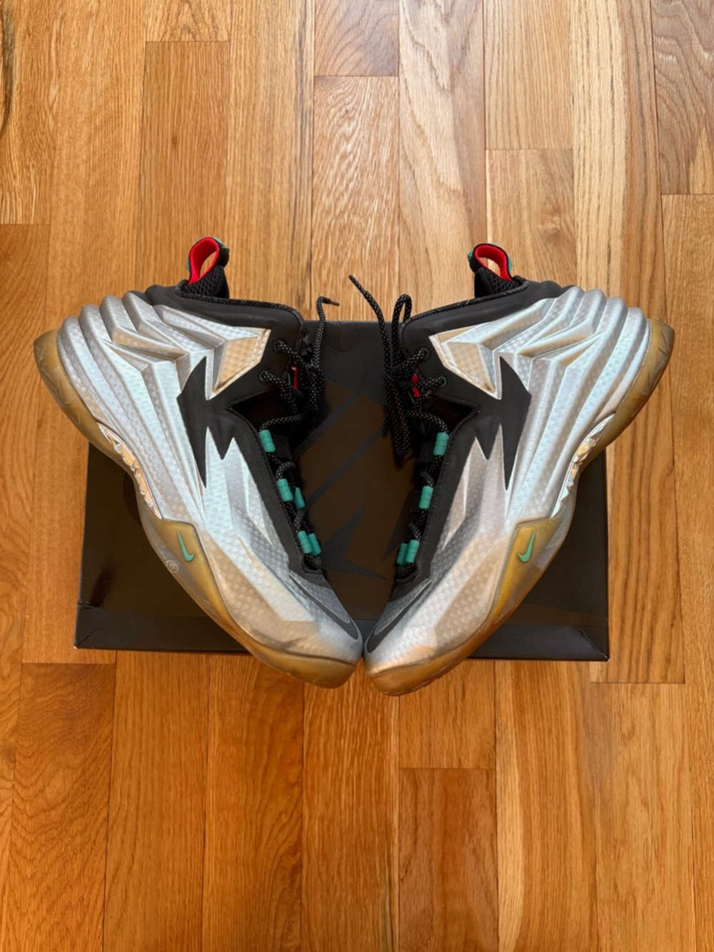 Size 9.5 - Nike Chuck Posite Metallic Silver 684758-001 Charles Barkley CB 2014